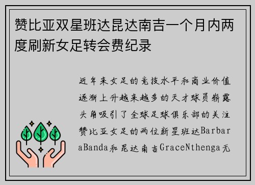 赞比亚双星班达昆达南吉一个月内两度刷新女足转会费纪录 赞比亚双星班达昆达南吉一个月内两度刷新女足转会费纪录