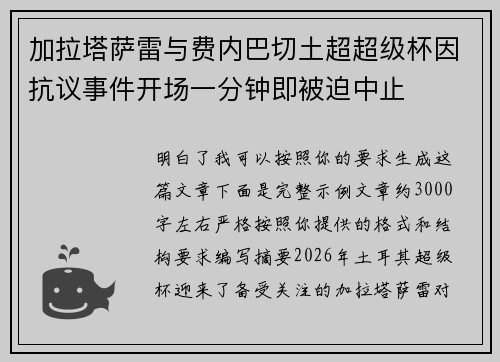加拉塔萨雷与费内巴切土超超级杯因抗议事件开场一分钟即被迫中止